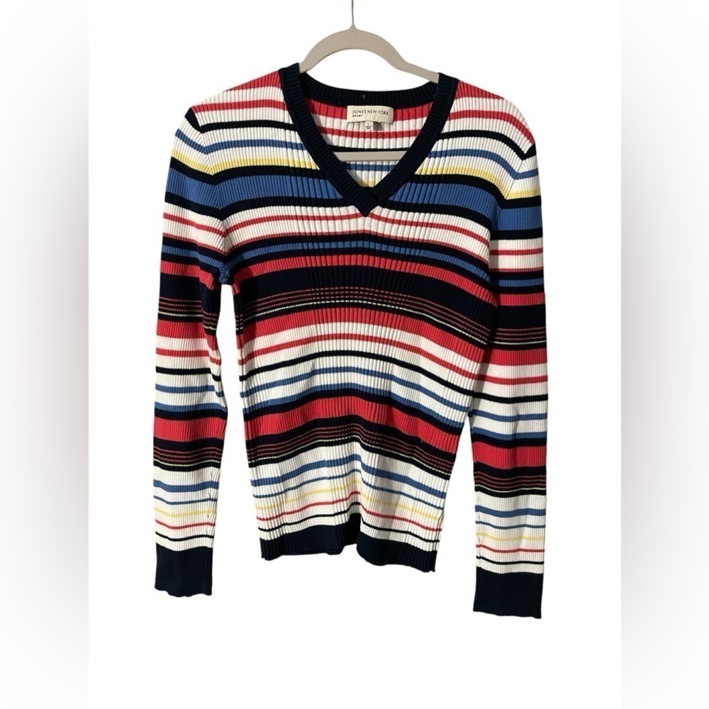 Jones New York Women’s Sweater MultiColor 100% Cotton Long Sleeve Pullover Large
